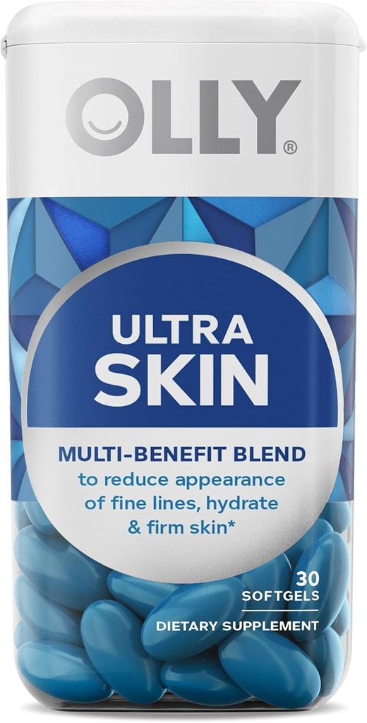 OLLY Ultra Strength Skin Softgels, Hydrat og Firm Skin, Hyaluronsyre, Zeaxanthin, Lutein, C-vitamin, Skin Support, 30 Day Supply - 30 Count (Packaging May Vary)