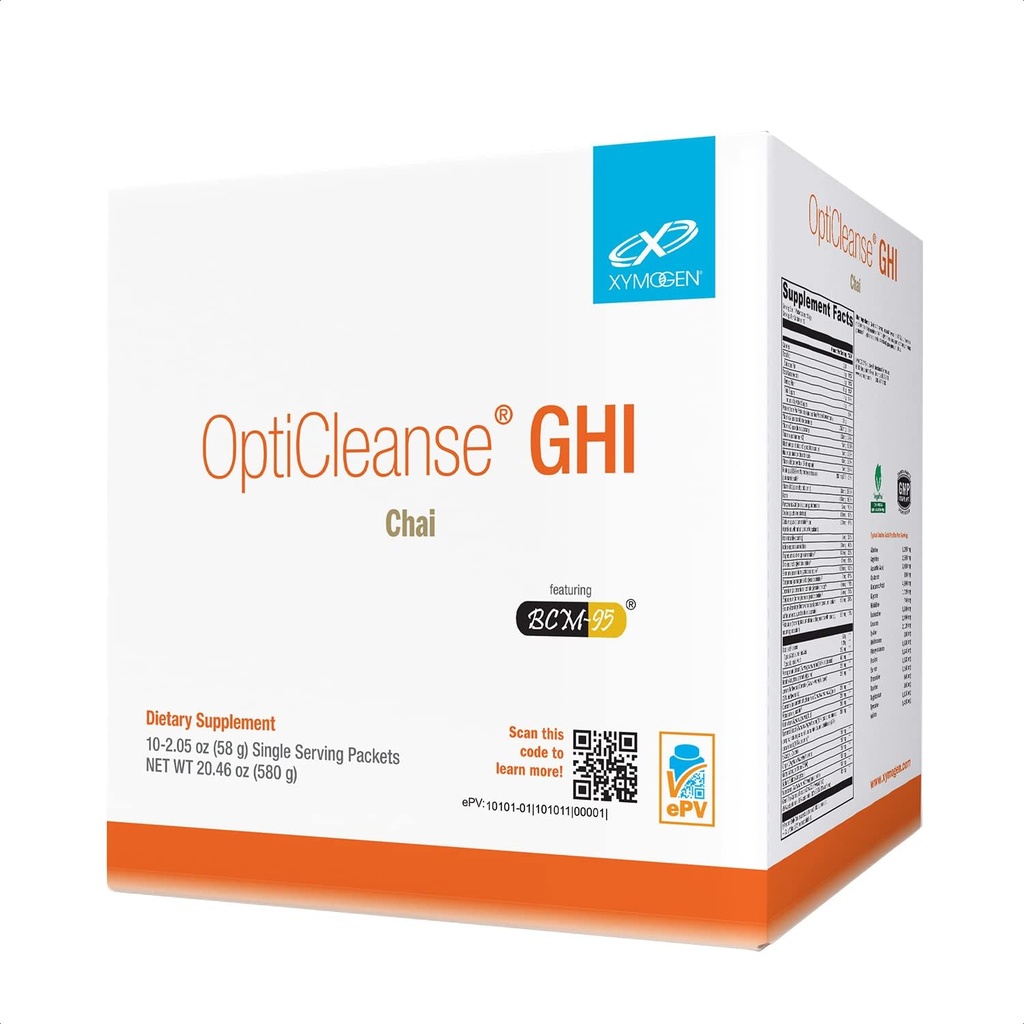 XYMOGEN OptiCleanse GHI Detox Cleanse - Vegan Protein Powder with Vitamins, Phytonutrients, Minerals to Aid Liver Detox, Cytokine Balance, & Gut Health Support - Chai (10 Packets)