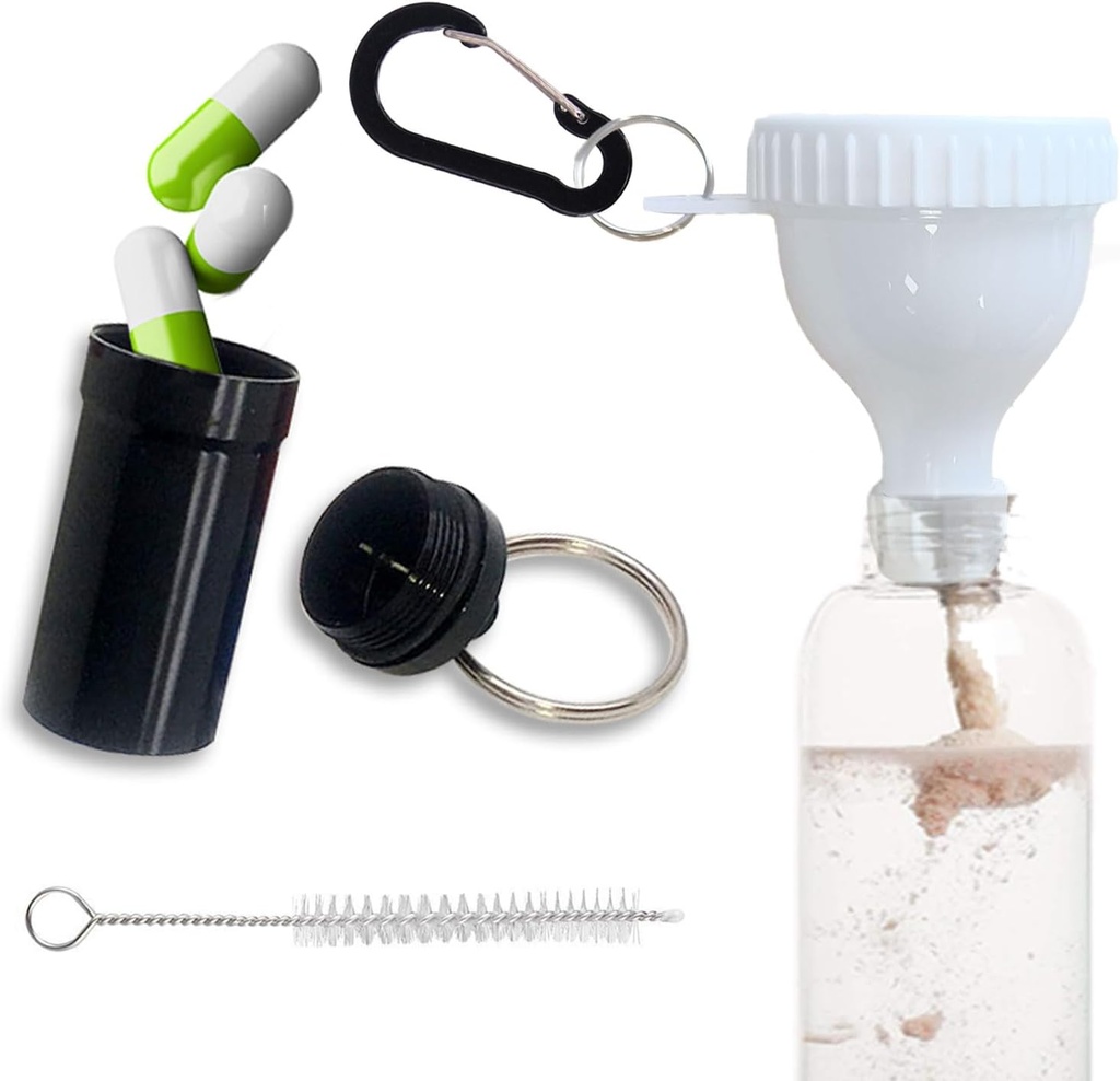 Protein pulver tragt sæt rejse Protein pulver beholdere Hvid med 1 Carabiner 1 Børst og 1 Mini Pocket Pill Box Forstærket til at forhindre spild Gym Pre- workout supplement pulver tragte