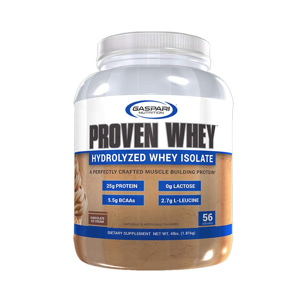Gaspari Nutrition Proven Whey, 100% Hydrolyzed Whey Isolate, High Protein, Lactose Free, Low Carbohydrat and Low Sugar (4lb, Chocolate Ice Cream)