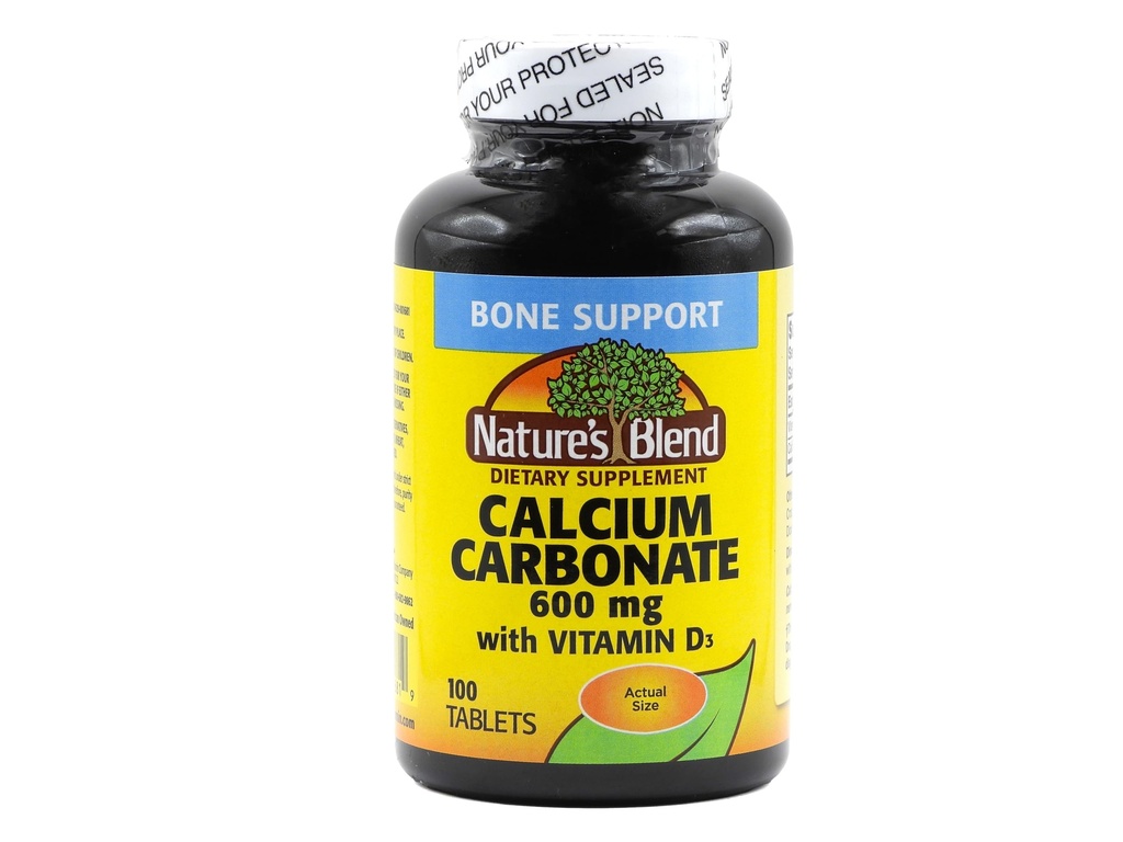 Nature 's Blend Calcium Carbonat 600 mg med D3 400 IE 100 tabletter, (pakning med 1 stk.), 079854016819