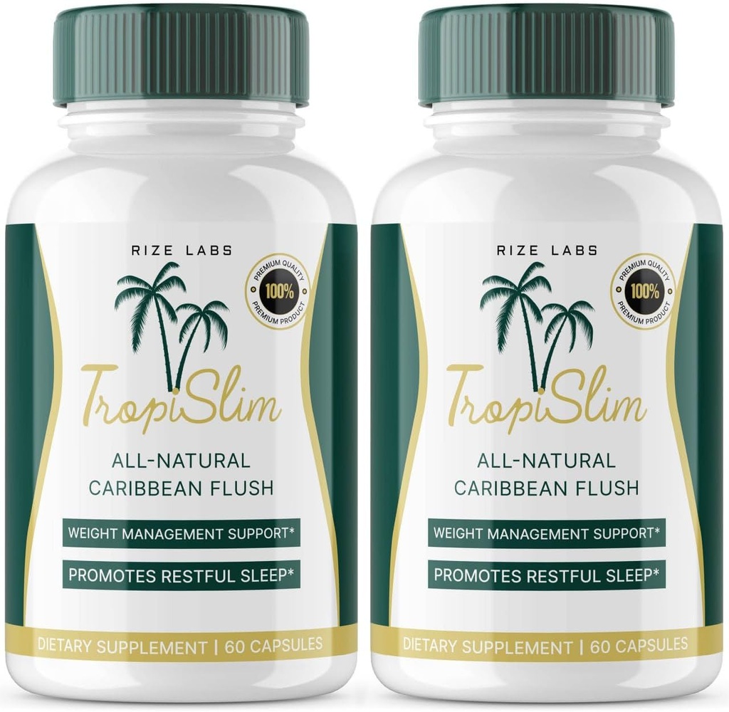 (Officiel 2 Pack) Tropislim, Tropislim All Natural Caribbean Flush, Vægttab Supplement, Tropislim Slimming Kapsler til kvinder, sund livsstil + Leaner Physique, Tropical Anmeldelser (120 Kapsler)
