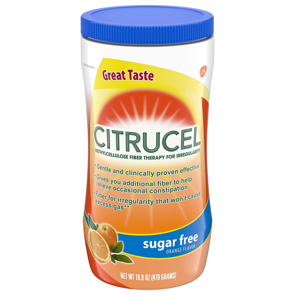 Citrucel Sugar Free Orange Flavor Methylcellulose Fiber Therapy Powder for Regularity, 16,9 Unse (pakning med 3)