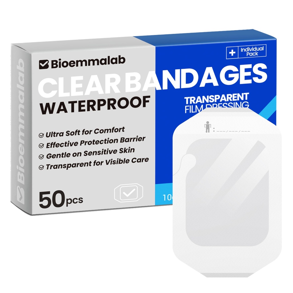 Store vandtætte bandager klar dressinger Tattoo Tape Følsomme Skin Sår Care, Gennemsigtig Film Dressing Adhesive Occlusive Patch for Post Kirurgisk Anvendelse, 4 "x 4 3 / 4", 50 pakker