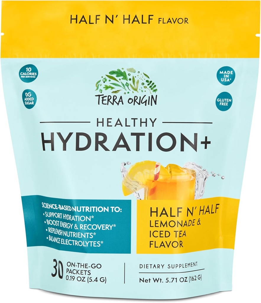 TERRA OPRINDIEN Sund Hydration + Electrolyte Powder Packets Б124; Detox Support Drink Mix 124; Half N 'Half Lemonade Iced Tea Б124; 1 Stickpack per Servering (30 Servering)