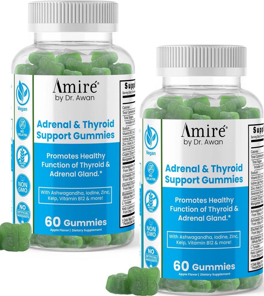 Amire af Dr. Awan Thyroid Support Gummies, fremmer sund funktion af Thyroid, Kelp, Selenium & Ashwagandha at forbedre energi, Immunitet, Metabolisme, 120ct, 60day Supply