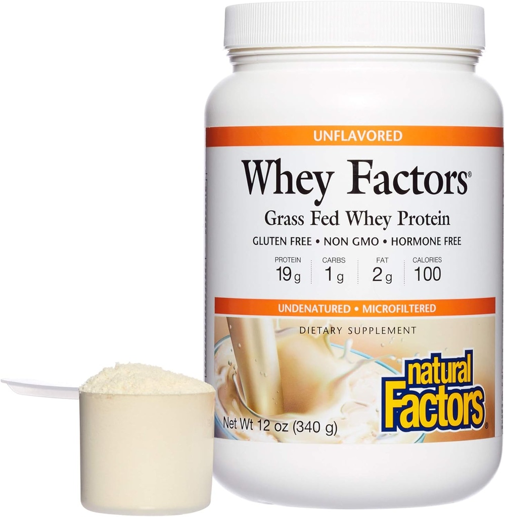 Whey Faktorer af naturlige faktorer, Græs Fed Whey Protein Koncentrat, Aids Muskeludvikling og immunforsvar, Unflavored, 12 Oz
