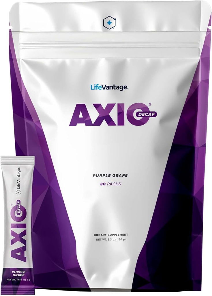 LifeVantage AXIO Regelmæssig Energy Drink Powder, Nootrop Supplement, Focus & Mood Support, med L- theanin, Green Tea, B Vitamin, DMAE, Quercetin & Pine Bark, Purple Grape, 30 Pakets