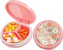 Serfeymi Small Pill Box - 3 afdelinger Portable Pill Box til purse Pocket, Compact Mini Travel Pill Case - Egnet til medicin, Vitamin, Fish Oil, Kosttilskud - Pink (Daisy)
