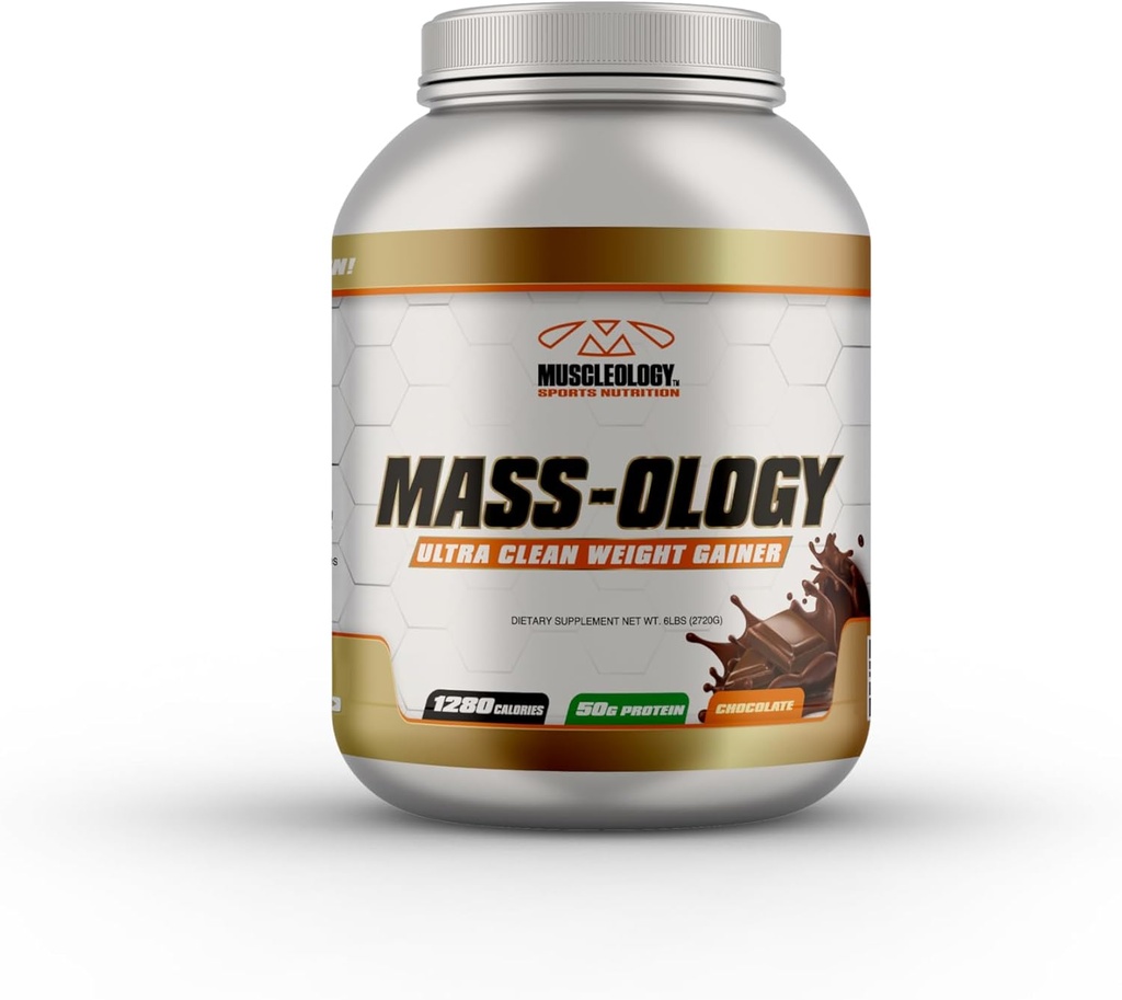 MUSCLEOLOGY Vægt Gainer Mex124; Whey Protein Powder Mex124; Muscle Builder til mænd og kvinder Mex124; Chokolade, 6 lbs