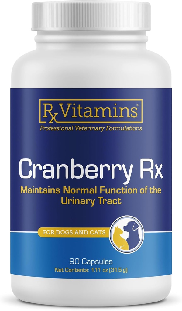 RX Vitaminer Tranebær Kapsler - Tranebær supplement til hunde og katte - Understøttelse for urinveje Tract Sundhed og Bstige Sundhed - Kat UTI Remedy og hund UTI Forebyggelse - Boost immunforsvar - 90 tæller
