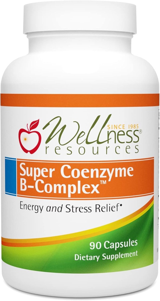 Wellness Resources Super Coenzym B Complex - 90 kapsler - Vitamin B12, Vitamin B Complex for hårvækst, Adrenal Support & Stress Relief - Metyleret B12, Folate, Biotin, Riboflavin, Thiamin