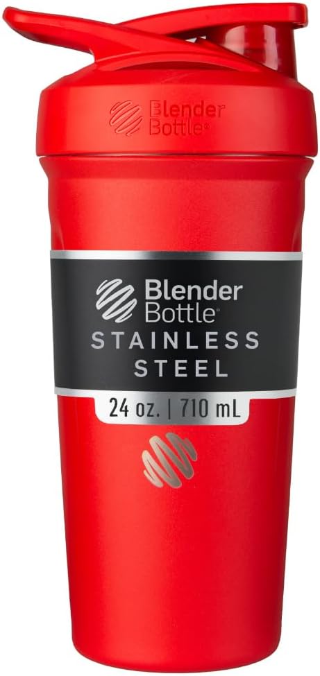 BlenderFlaske Strada Shaker Cup isoleret rustfrit stål vandflaske med Wire Whisk, 24-Ounce, Rød