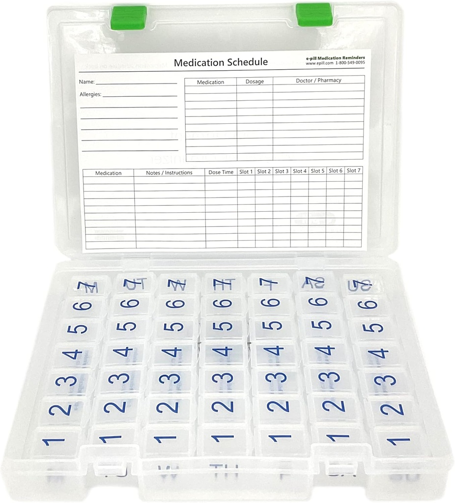e-Pill 7 Times a Day x 7 Day Clear Weekly Pill Organizer, Vitamin, and Medicine Pillbox with Clear Case