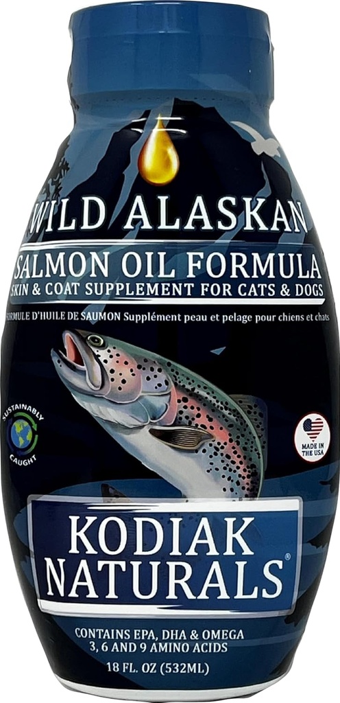 18oz Wild Alaska Salmon Oil Formel til hunde og katte, en afbalanceret blanding af rene fiskeolier med EPA og DHA fra Wild- fanget fisk. Støtte til hud & Coat, Joints, og immunsundhed.