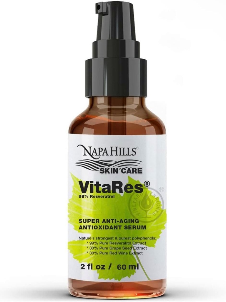 Flydende VitaRes Resveratrol Drops Skincare - Super koncentreret, Natural, Superior Biotilgængelighed - Grape Skin, Grape Seed, Resveratrol (2 Fl Oz, 98% Styrke)