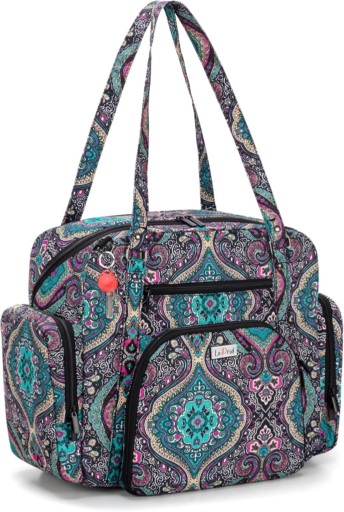 LoDrid Lærer Tote Bag med polstret bund, Lærer Utility Bag til arbejde, Store kvinder arbejde Tote Bag med lynlås - Top Lukning