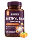 Vitamin B12 Sublingual, Methylcobalamin 5000mcg til energiproduktion, Energi, Nerve & Cell Support, Natural Peach Flavor, Vegan, Zero Sugar, 90 Fast Opløs tabletter