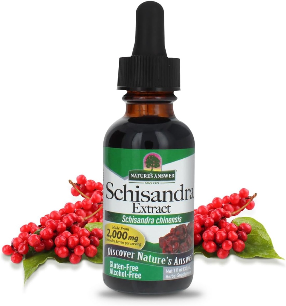 Naturens svar Schisandra Berry Extract - Alkohol fri, Gluten fri, Stress, Træthed, afslappende support - Lavet i USA - Adrenal Support Kosttilskud til alle