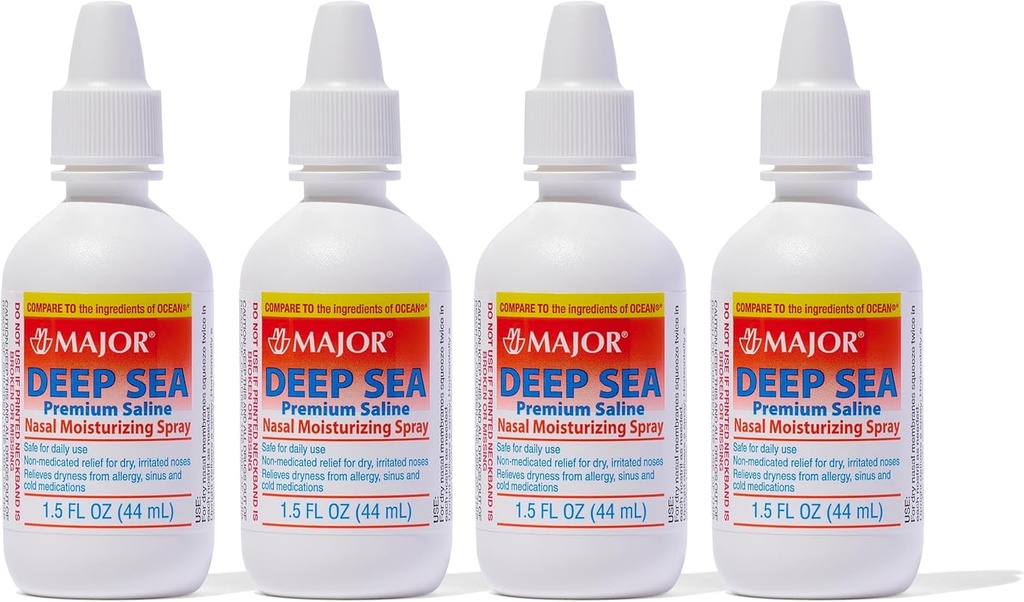 MAJOR Deep Sea Premium Saline - Nasal Moisturizing Spray til tørhed og irritation Relief - Natriumchlorid 0,65% - 1,5 Fl. Oz (4 Pack)