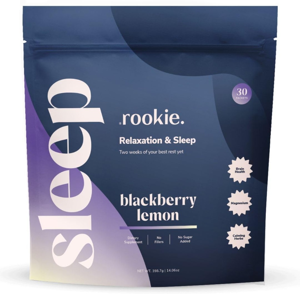 Rookie Wellness Sleep - Natural Sleep Aid med 180 mg Magnesium Bisglycinate, 1 mg Melatonin, Valerian Root, & Passion Flower to Promote Tranquility & Sleep (30 Pack, BlackBerry Lemon)