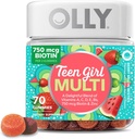 Olly Teen Girl Multi Gummy, sund hud og immunforsvar, 15 essentielle vitaminer, biotin, zink, calcium, Chewable Multivitamin, Berry Melon, 35 Day Supply, 70 Greve