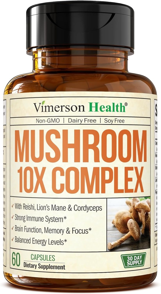 Potent Mushroom Kompleks med Tyrkiet Hale, Lions Mane Extract, Shiitake Mushrooms, Reishi, Cordyceps, Maitake, Chaga & Mere - 10-1- Mushroom supplement til mental Klarhed, Natural Energy & Focus