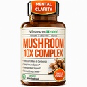 Potent Mushroom Kompleks med Tyrkiet Hale, Lions Mane Extract, Shiitake Mushrooms, Reishi, Cordyceps, Maitake, Chaga & Mere - 10-1- Mushroom supplement til mental Klarhed, Natural Energy & Focus