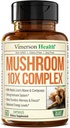 Potent Mushroom Kompleks med Tyrkiet Hale, Lions Mane Extract, Shiitake Mushrooms, Reishi, Cordyceps, Maitake, Chaga & Mere - 10-1- Mushroom supplement til mental Klarhed, Natural Energy & Focus