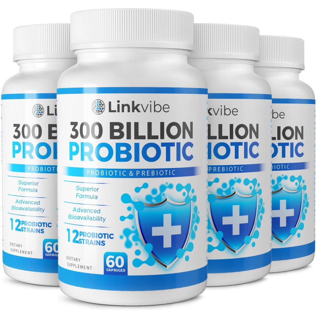 Probiotic 300 Billion CFU - 12 Strains with Organic Prebiotics for Digestive & Gut, Immune, Bloating Health - Probiotics for Women and Men - Daily Dairy Free, Shelf Stable - 240 Counts