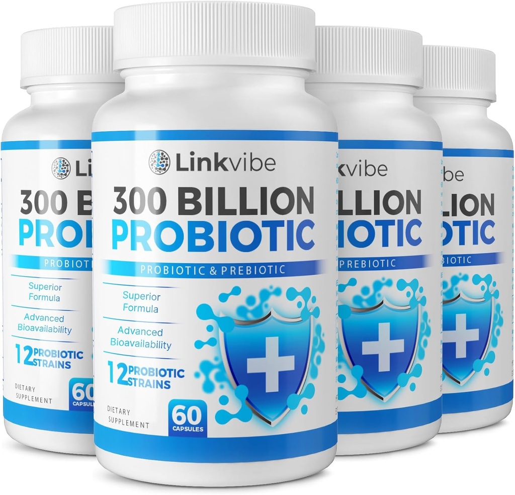 Probiotisk 300 Millioner CFU - 12 Strops med Organic Prebiotics til fordøjelse & Gut, Immun, Bloating Health - Probiotika til kvinder og mænd - Daily Dairy Free, Hylde Stable - 240 Tællere