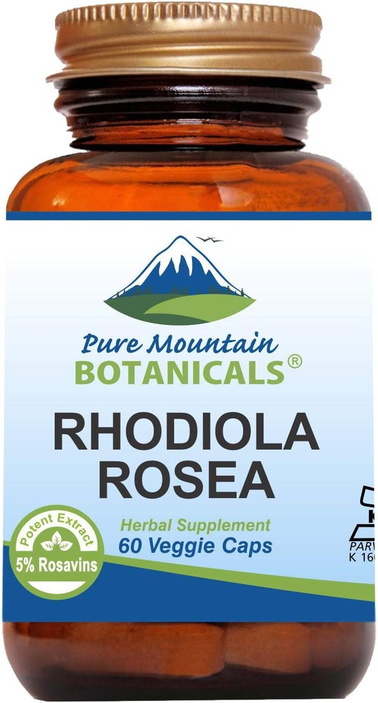 Pure Mountain Botanicals Rhodiola Rosea Supplement - 60 Kosher Vegan Kapsler med 250 mg Rhodiola Root Extract