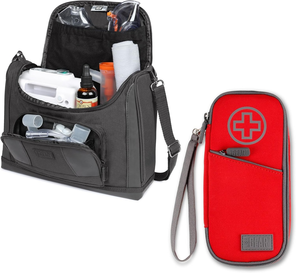 USA GEAR Nebulizer Carriing Case + Isolated Astma Inhaler Case (rød) - Bundle