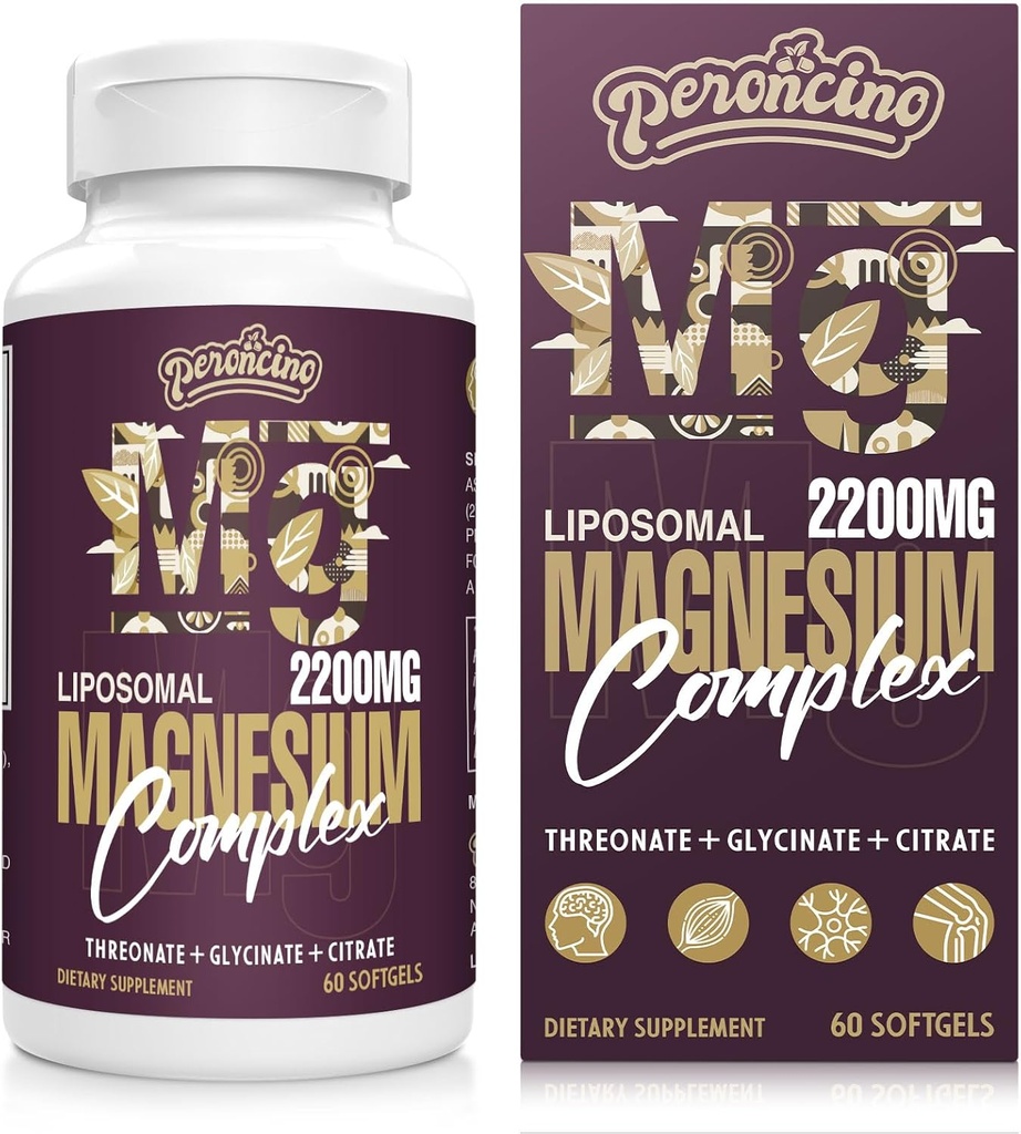 Liposomal Magnesium Complex 2200MG Softgel, Magnesium Threonat, Magnesium Glycinat, Magnesium Citrate, Three- in- one Supplement, Gluten Free, 60 Softgel