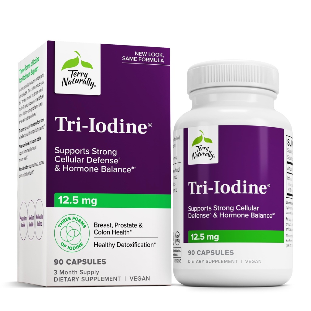 Terry naturligt tri- jod - Support Thyroid Sundhed - Aids Hormone Balance med Molecular Jod fra Kelp - funktioner Kalium Iodide & Natriumiodide - Brain & Energy Support - 12.5mg, 90 Kapsler