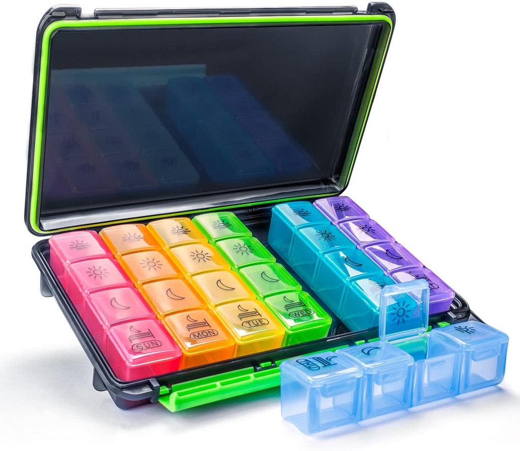 Weekly Pill Organizer, 7 Day Pill Box (4-Times-A-Day) Portable for Travel with Moisture-Proof Design Pill case to Pills/Vitamin/Fish Oil/Supplements