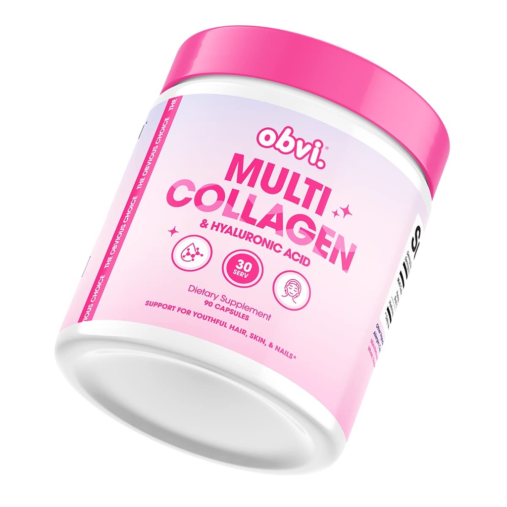 Obvi Multi Collagen tillæg med hyaluronsyre; hudpleje, hår, negl, fælles støtte til kvinder, Gut sundhed
