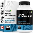 Renew Actives Ashwagandha KSM- 66 Supplement 500MG per servering med Black Pepper til Superior Absorption - Focus & Mood Support til at øge energi & dvalehjælp - Lavet i Canada - 120 kapsler