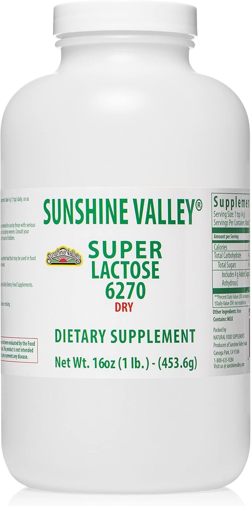 Sunshine Valley ® Super Lactose Dry Powder (GRATIS FLOW POUR) - Natural Sweetener & Bagning Enhancer, Pulveriseret sukker til madlavning & fødevarer blandinger, Food Stabilizer & Filler - 16 oz