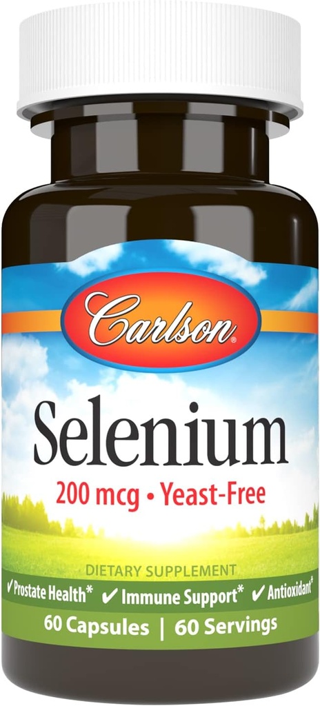 Carlson - Selenium, 200 mcg Yeast- Free, Prostate Health & immunsupport, Antioxidant, 60 kapsler