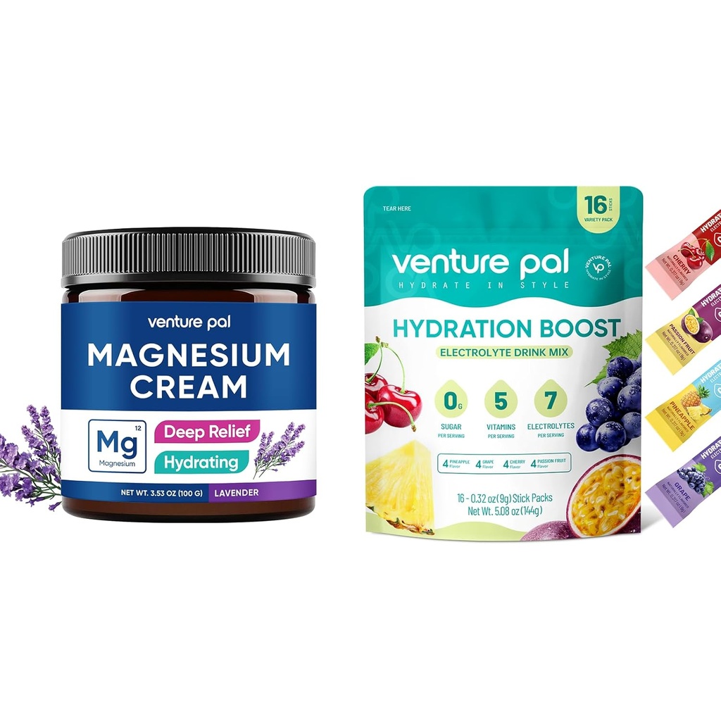 Venture Pal fugtgivende Magnesium Lotion & Sugar Free Electrolyte Powder Packets