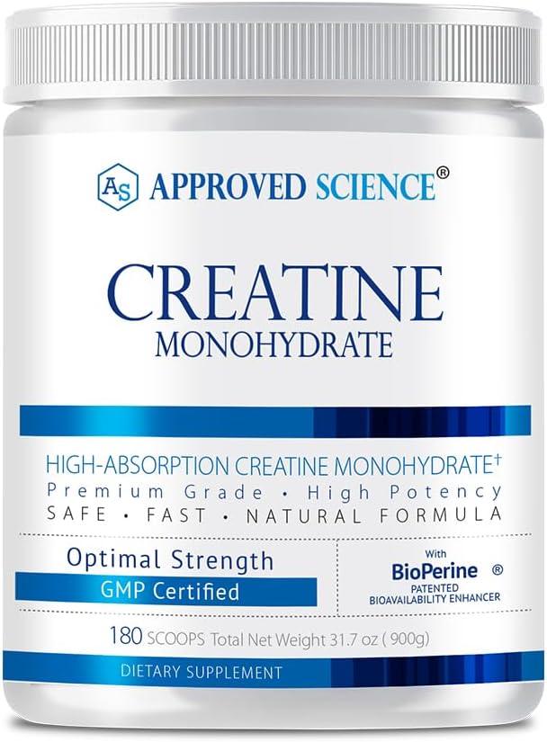 Godkendte videnskab Creatinine monohydrat pulver med BioPerine - Understøtter Lean Muscle Growth and Recovery - 180 Servering - 5g Per Servering - Unflavored - Non- GMO, Vegan