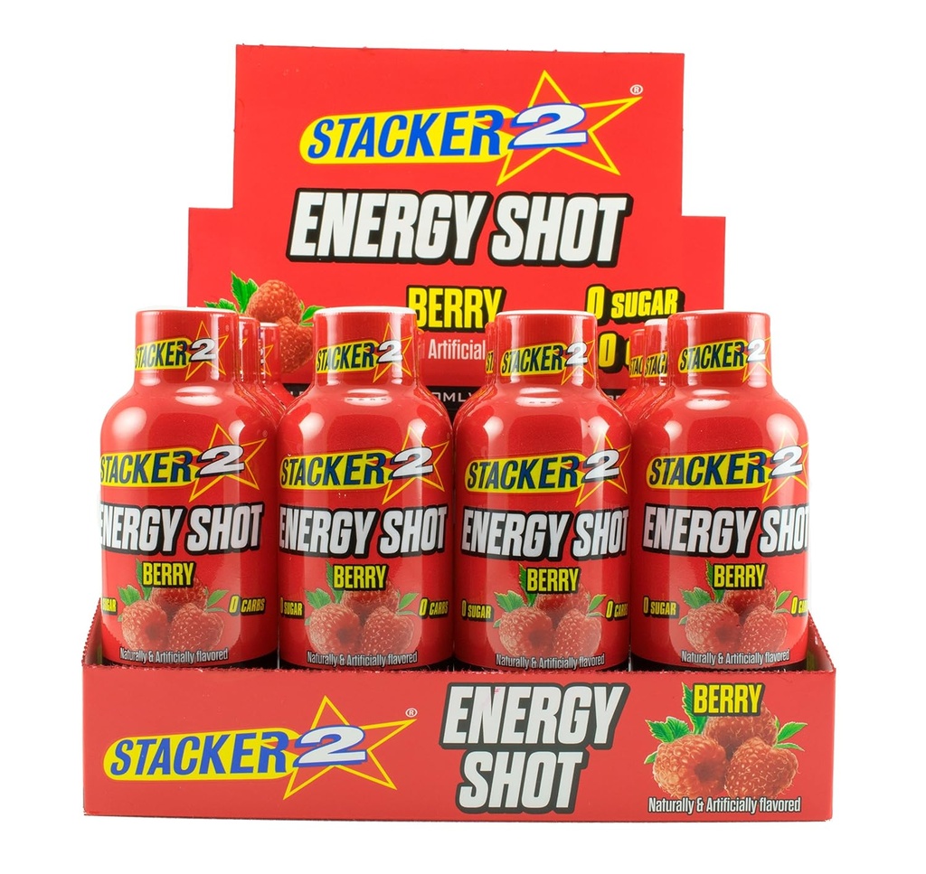 Stacker 2 Energy Shots, Berry, 12 Shots 2oz. Flasker