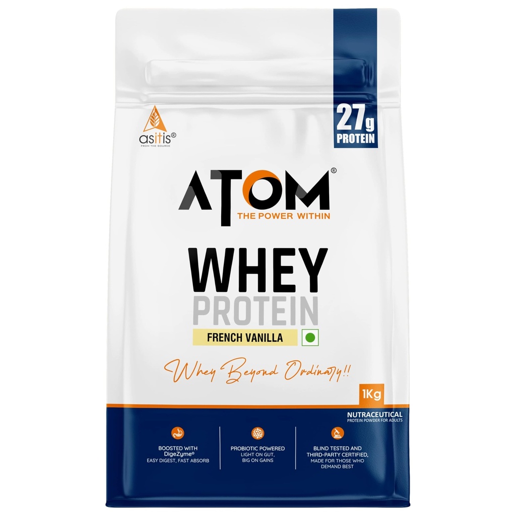 Asitis Nutrition AS- IT- er Atom Whey Protein 1kg / 35,2 Oz med fordøjelsesfremmende enzymer
