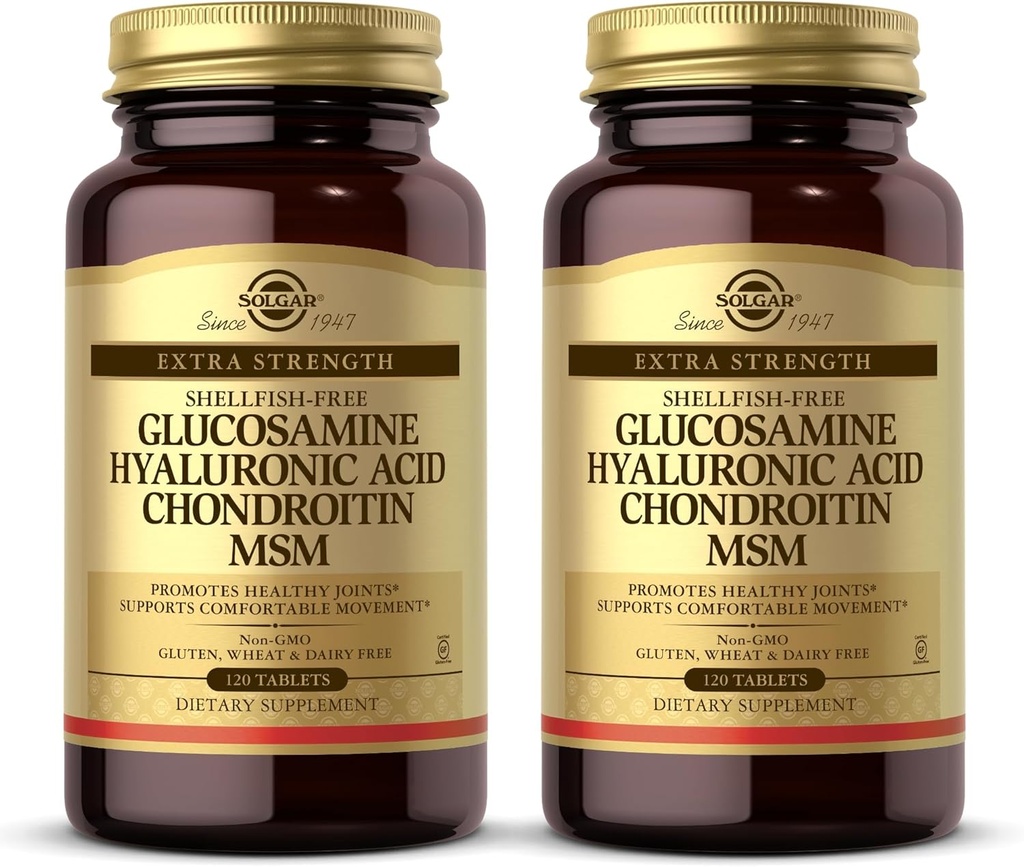 Solgar Glucosamin Hyaluronic Acid Chondroitin MSM - 120 tabletter, pakke af 2 - fremmer sunde Joints, Understøtter Komfortabel bevægelse - Non- GMO, Gluten Free - 80 Total Servering