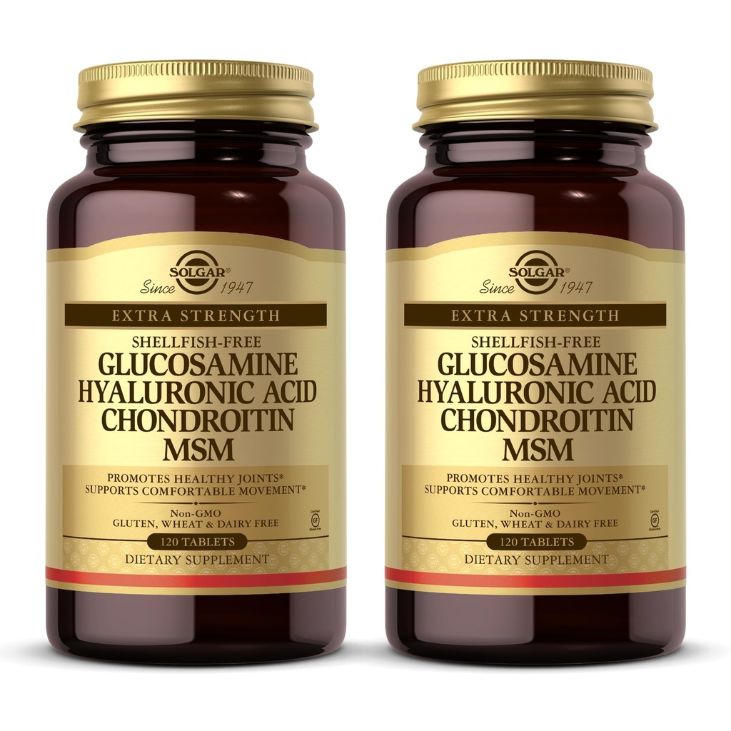 Solgar Glucosamin Hyaluronic Acid Chondroitin MSM - 120 tabletter, pakke af 2 - fremmer sunde Joints, Understøtter Komfortabel bevægelse - Non- GMO, Gluten Free - 80 Total Servering