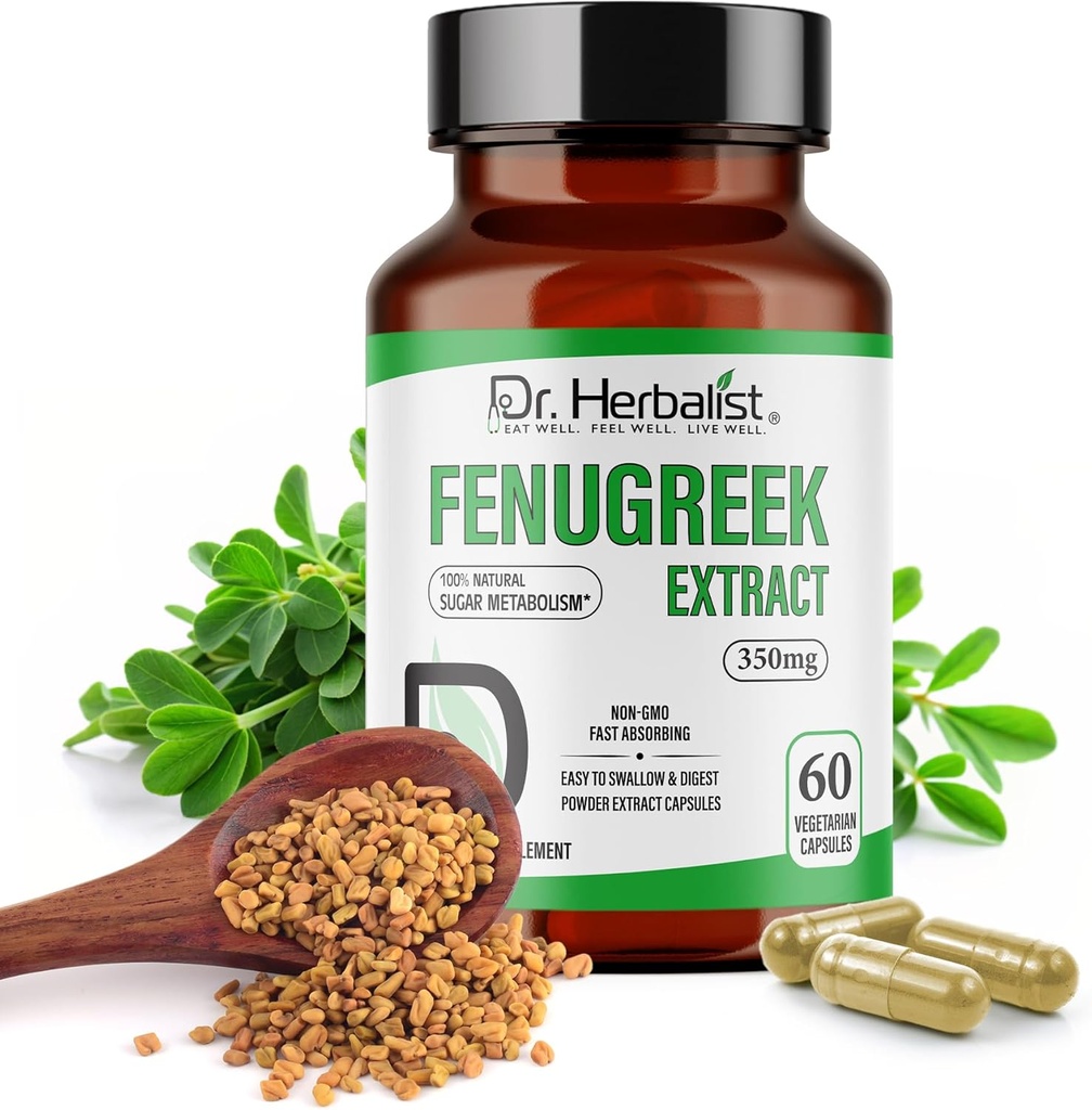 Dr. Herbalist Fenugreek Extract 350mg - 60 Capsules| Non-GMO | Fasting Absorbing | Vegetarian