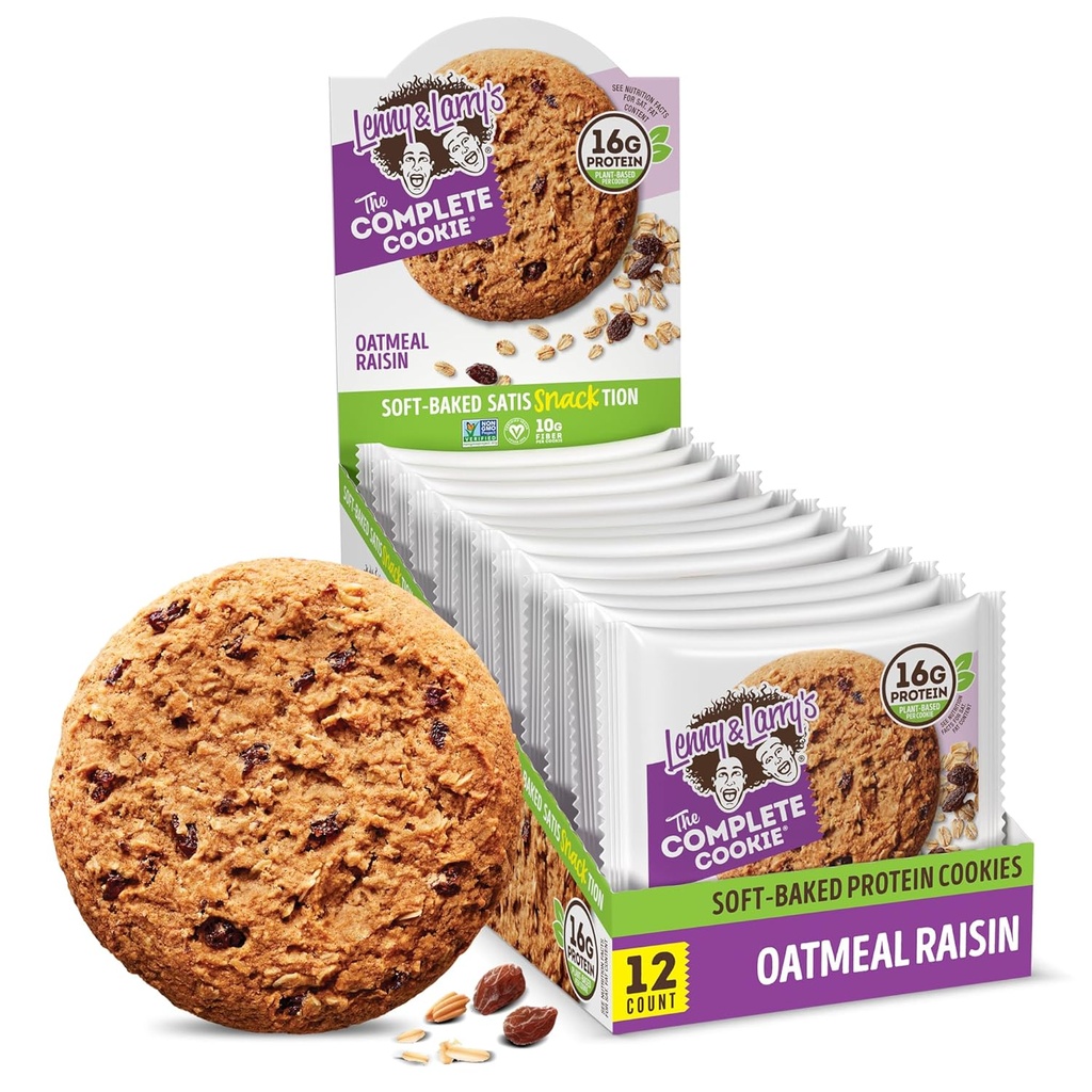 Lenny & Larry 's The Complete Cookie, Oatmeal Raisin, 16g Plant Protein, Vegan, Non- GMO, 4 Ounce (Pack of 12)