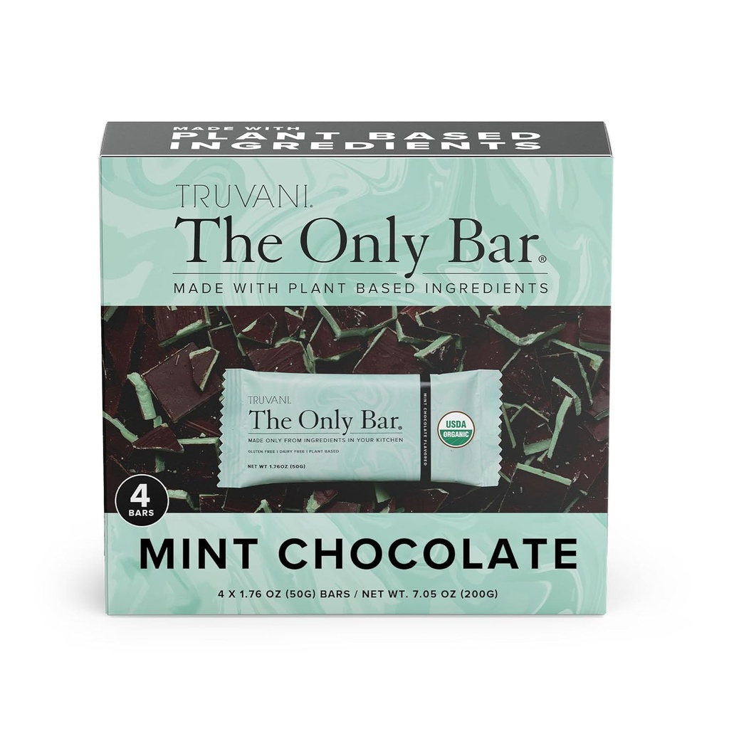 Truvani Plant Based Snack Bars 124; Chokolade Mint 4 Pack- 124; 7g Protein - 124; USDA Organic and Vegan - 124; Den eneste Bar - 124; Dairy, Soy og Gluten Free - 124; individuelt indpakket