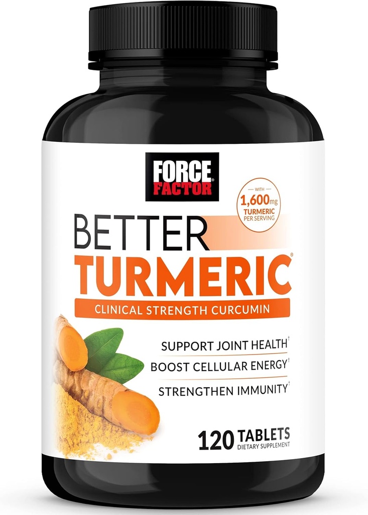 FORCE FACTOR Bedre gurkemeje 160 mg med sort peber & Ingefær, klinisk styrke fælles supporttillæg, Superior Absorption, 120 tabletter